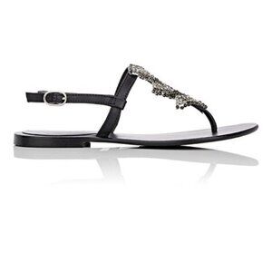 Crystal-Embellished Leather T-Strap Sandals, Size 40, from Barneys, Never worn